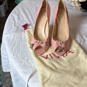 VIVA Blush Pink Peep Toe Heels Bow Detail Size 10